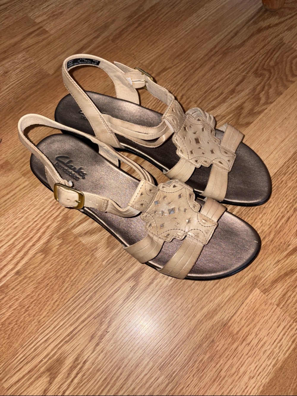 Clarks Beige Leather Cutout Slingback Sandals
